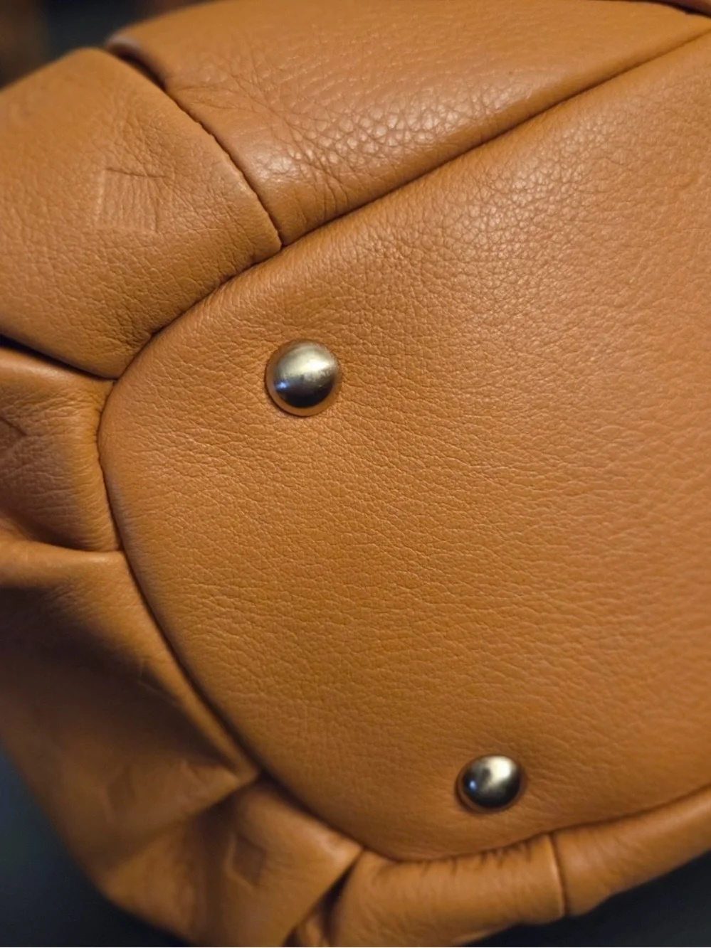 Authentic MCM Heritage Leather Drawstring Bucket Bag - Cognac Tan